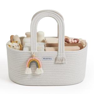 imageBlissful Diary Baby Diaper Caddy Organizer Cotton Rope Diaper Caddy Basket Large Storage Basket Gift for Baby Shower Newborn Essentials Bear Roman GreenBeige