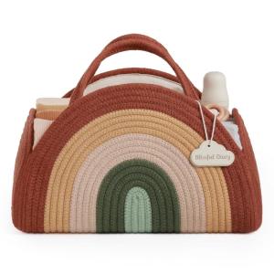 imageBlissful Diary Baby Diaper Caddy Organizer Cotton Rope Diaper Caddy Basket Large Storage Basket Gift for Baby Shower Newborn Essentials Bear Roman GreenRustic Rainbow