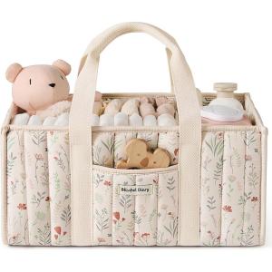 imageBlissful Diary Floral Diaper Caddy Organizer Stylish Nursery Storage Basket Gift for Baby Shower Newborn Essentials Floral BeigeFloral Beige