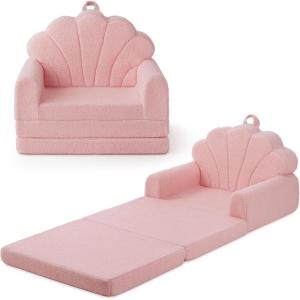 imageBlissful Diary Foldable Toddler Couch 2in1 Comfy Toddler Chair ampamp Lounger for Reading Nap Playroom Kids Couch Sofa for 1 2 3 Year Old Girls Boys Baby Birthday Gift Gray ShellPink