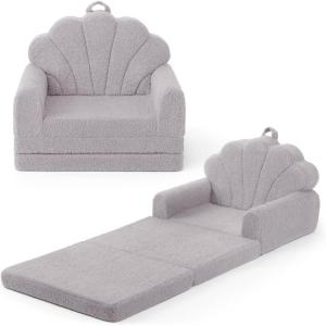 imageBlissful Diary Foldable Toddler Couch 2in1 Comfy Toddler Chair ampamp Lounger for Reading Nap Playroom Kids Couch Sofa for 1 2 3 Year Old Girls Boys Baby Birthday Gift Gray ShellGrey