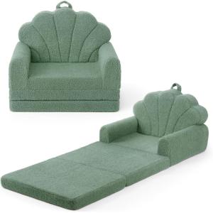imageBlissful Diary Foldable Toddler Couch 2in1 Comfy Toddler Chair ampamp Lounger for Reading Nap Playroom Kids Couch Sofa for 1 2 3 Year Old Girls Boys Baby Birthday Gift Gray ShellGreen