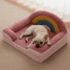imageBlissful Diary Foam Cat Bed Small Size Washable Pet Bed for Cats and Dogs Soft Teddy Plush with Rainbow Design GreenRusty Red