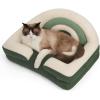 imageBlissful Diary Foam Cat Bed Small Size Washable Pet Bed for Cats and Dogs Soft Teddy Plush with Rainbow Design GreenGreen