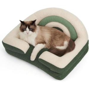 imageBlissful Diary Foam Cat Bed Small Size Washable Pet Bed for Cats and Dogs Soft Teddy Plush with Rainbow Design GreenGreen