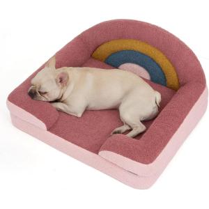 imageBlissful Diary Foam Cat Bed Small Size Washable Pet Bed for Cats and Dogs Soft Teddy Plush with Rainbow Design GreenRusty Red