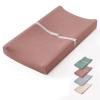 imageBlissful Diary Muslin Baby Changing Pad with Waterproof Lining Foam Diaper Changing Table Pad with Cover for Dressers Monstera RectangularDusty Pink