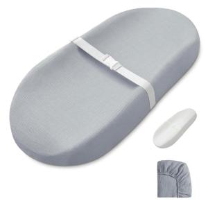 imageBlissful Diary Muslin Baby Changing Pad with Waterproof Lining Foam Diaper Changing Table Pad with Cover for Dressers Monstera RectangularGrey