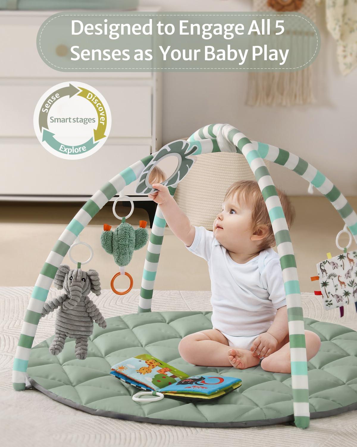 imageBlissful Diary Baby Play Gym Mat Tummy Time Mat with 6 Detachable Toys for StageBased Sensory ampamp Motor Skill Development Baby Activity Mat Easy to Install ampamp Clean Baby Essentials Gift Sage GreenSage Green