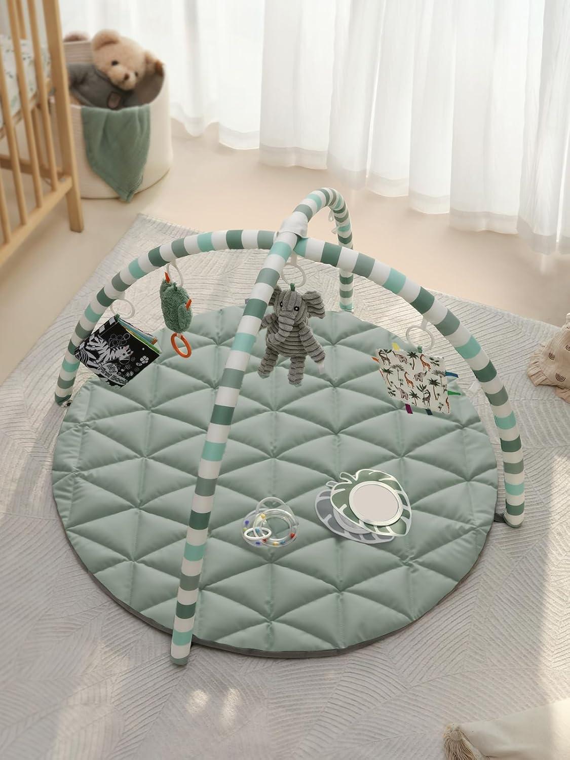 imageBlissful Diary Baby Play Gym Mat Tummy Time Mat with 6 Detachable Toys for StageBased Sensory ampamp Motor Skill Development Baby Activity Mat Easy to Install ampamp Clean Baby Essentials Gift Sage GreenSage Green