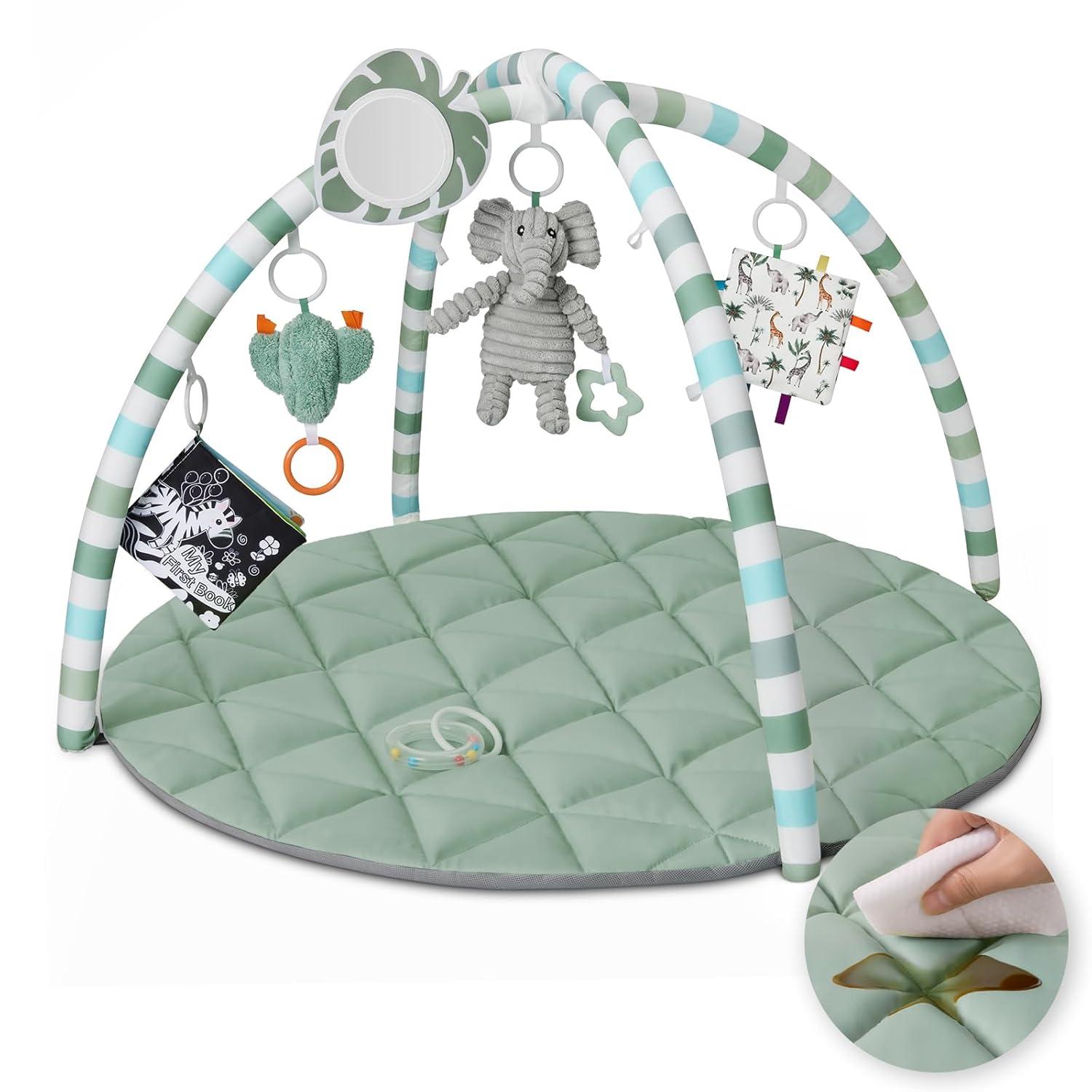 imageBlissful Diary Baby Play Gym Mat Tummy Time Mat with 6 Detachable Toys for StageBased Sensory ampamp Motor Skill Development Baby Activity Mat Easy to Install ampamp Clean Baby Essentials Gift Sage GreenSage Green