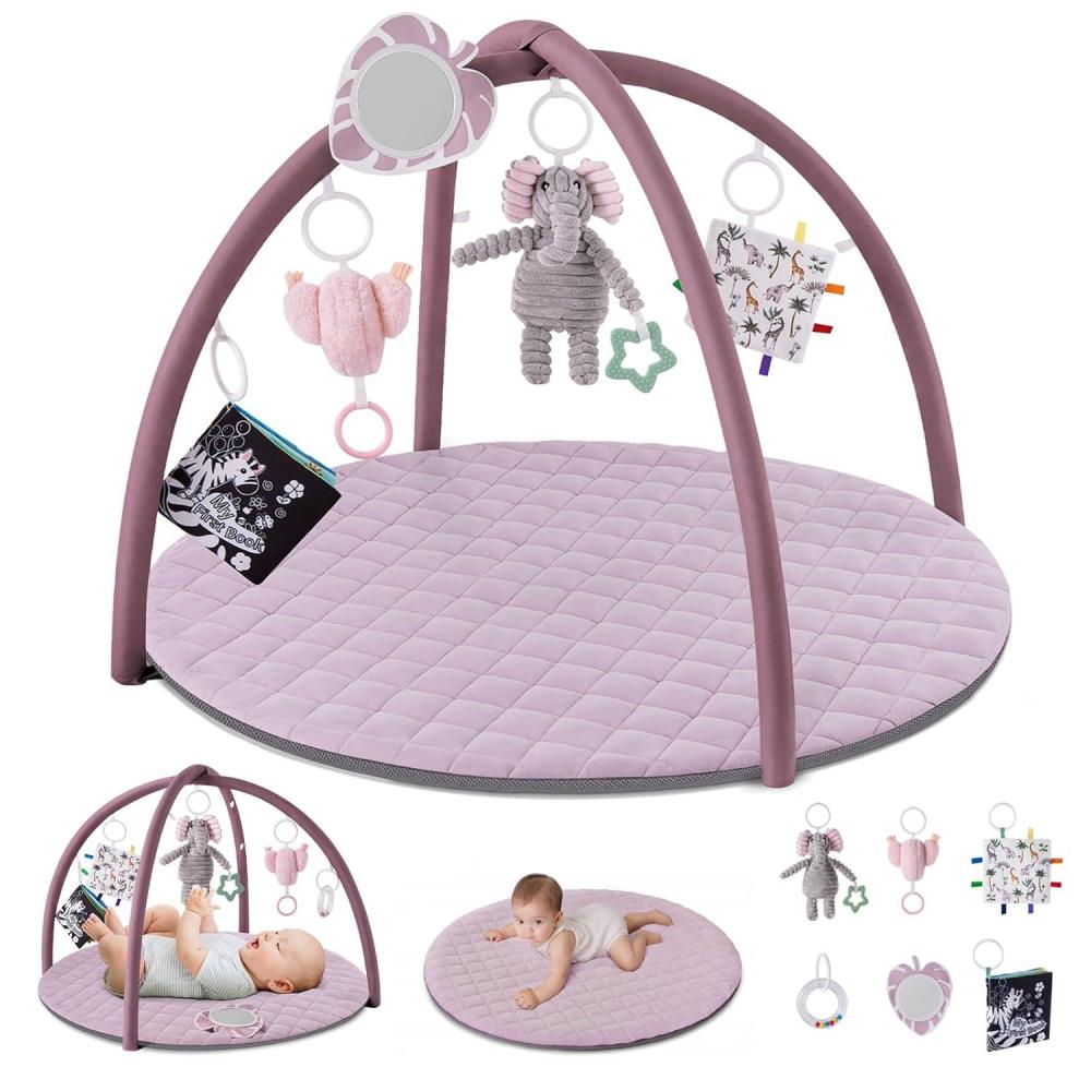 imageBlissful Diary Baby Play Gym Mat Tummy Time Mat with 6 Detachable Toys for StageBased Sensory ampamp Motor Skill Development Baby Activity Mat Easy to Install ampamp Clean Baby Essentials Gift Sage GreenLavender Pink