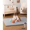 imageBlissful Diary Vegan Leather Baby Play Mat 47x47 Thicken Foam Cushioned ampamp Waterproof Playpen Mat for Infants and Toddlers Stylish and Just WipeClean Playmat for Baby Play on Floor Light GreenLight Gray