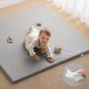 imageBlissful Diary Vegan Leather Baby Play Mat 47x47 Thicken Foam Cushioned ampamp Waterproof Playpen Mat for Infants and Toddlers Stylish and Just WipeClean Playmat for Baby Play on Floor Light GreenLight Gray