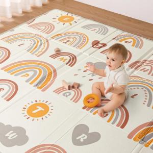 imageBlissful Diary Baby Play Mats for Floor Reversible Soft Foam Playmat for Babies and Toddlers Foldable Waterproof Baby Crawling Mat with Edge Reinforcement for Indoor ampamp Outdoor 78x50rainbow stripes