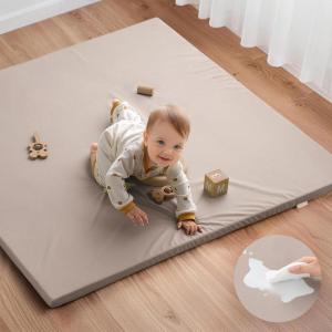 imageBlissful Diary Vegan Leather Baby Play Mat 47x47 Thicken Foam Cushioned ampamp Waterproof Playpen Mat for Infants and Toddlers Stylish and Just WipeClean Playmat for Baby Play on Floor Light GreenTaupe