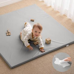 imageBlissful Diary Vegan Leather Baby Play Mat 50x50 Thicken Foam Cushioned ampamp Waterproof Playpen Mat for Infants and Toddlers Stylish and Just WipeClean Playmat for Baby Play on Floor TaupeLight Gray