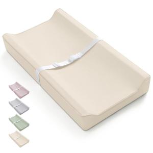 imageBlissful Diary Vegan Leather Baby Changing Pad with Waterproof ampamp WipeClean PU Cover Standard Size Cozy Diaper Changing Pad for Dresser and Table BeigeBeige