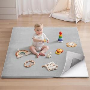 imageBlissful Diary Ultra Soft Baby Play Mat 71x59 Extra Large Floor Mat with Removable ampamp Washable SlipOn Cover for Babies and Toddlers Sage GreenLight Grey
