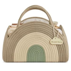 imageBlissful Diary Baby Diaper Caddy Organizer Cotton Rope Diaper Caddy Basket Large Storage Basket for Newborn Boys and Girls Gift for Baby Shower List Newborn Essentials Natural RainbowNatural Rainbow