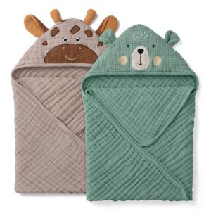 imageBlissful Diary Muslin Baby Hooded Towel 2 Pack Soft ampamp Absorbent Bath Towel for Infant Toddler Unisex Baby Gift Newborn Essentials Bear ampamp GiraffeSmart Bear  Gentle Giraffe