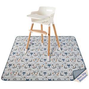 imageBlissful Diary Baby Splat Mat for Under High Chair 504 x 504 Inch Wipeable Splash Mat Waterproof and Washable AntiSlip Floor Protector Slate BlueGray Zebra