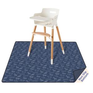imageBlissful Diary Baby Splat Mat for Under High Chair 504 x 504 Inch Wipeable Splash Mat Waterproof and Washable AntiSlip Floor Protector Slate BlueSafari Animals