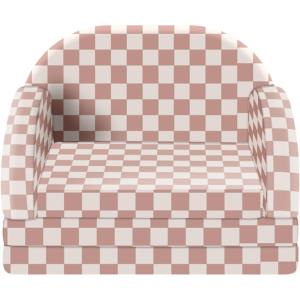 imageBlissful Diary Foldable Toddler Couch 2in1 Comfy Toddler Chair ampamp Lounger for Reading Nap Playroom Kids Couch Sofa for Year Old Girls Boys Birthday Gift Blush Checkered