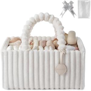 imageBlissful Diary Flannel Diaper Caddy Organizer included Gift Packaging Cozy Nursery Storage Basket Gift for Baby Shower Newborn Essentials Plush PinkCream White