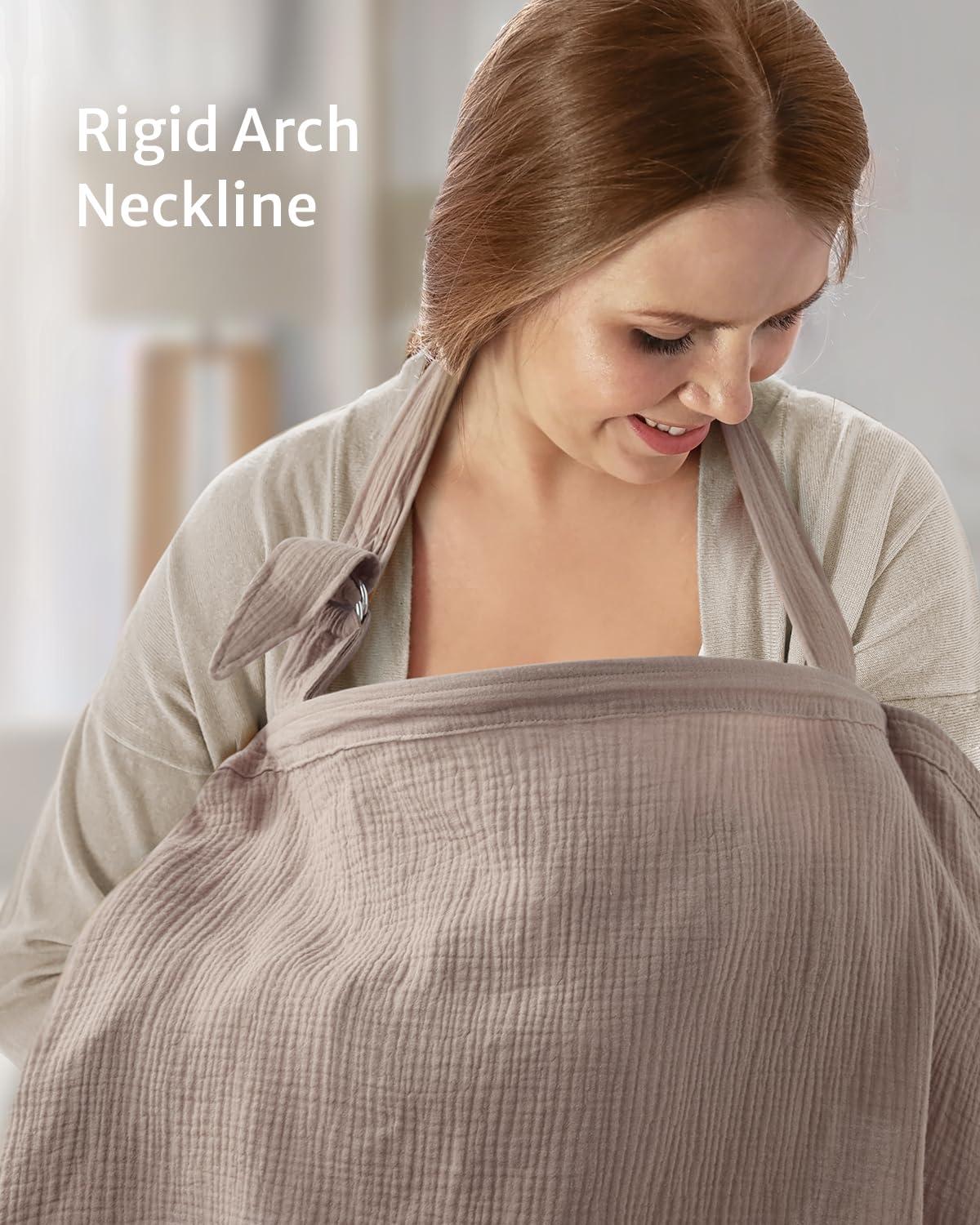 imageBlissful Diary Muslin Nursing Cover for Breastfeeding Breathable Breastfeeding Cover up with Arch Neckline for Women Nursing ApronLight BlueAgreeable Gray