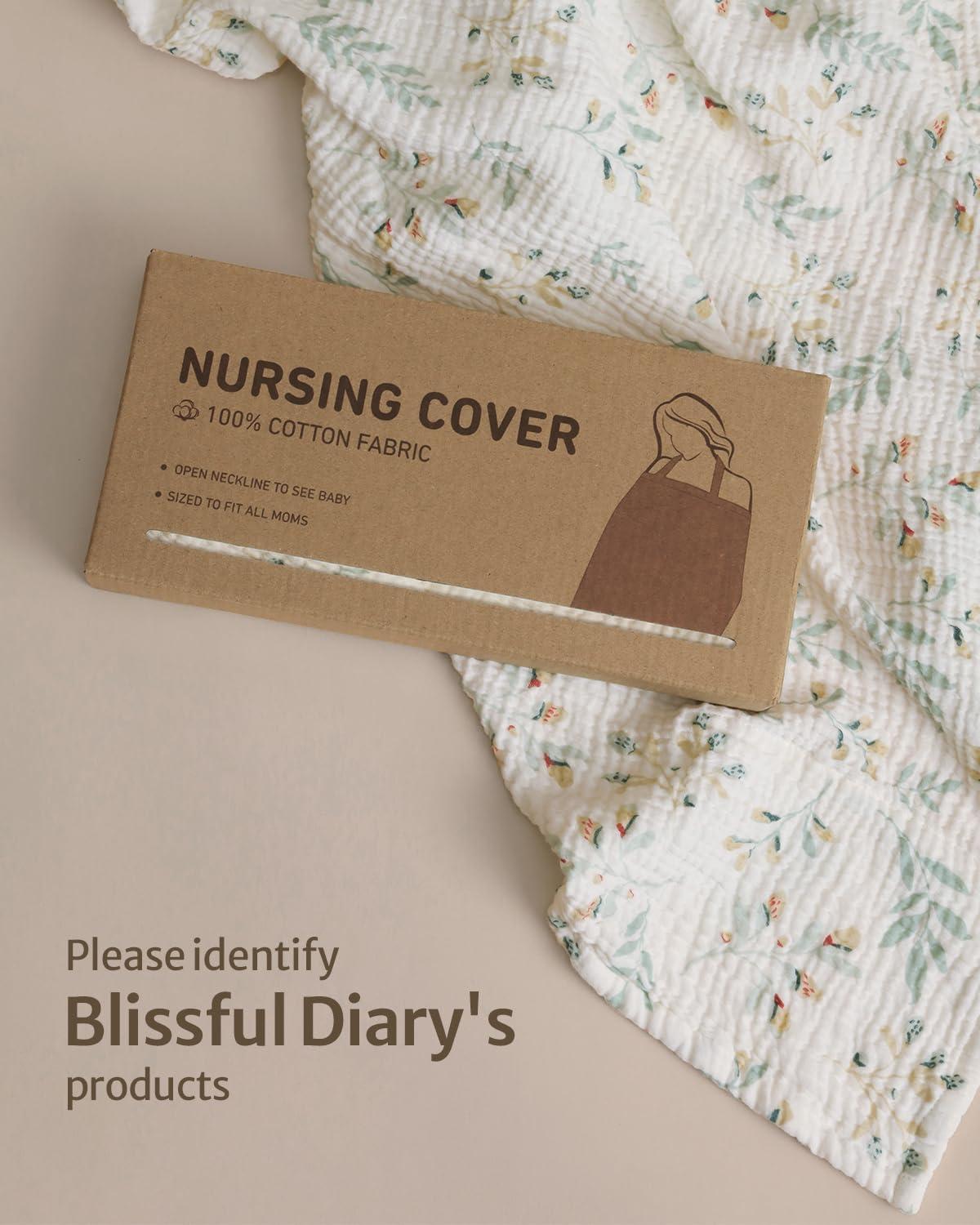 imageBlissful Diary Muslin Nursing Cover for Breastfeeding Breathable Breastfeeding Cover up with Arch Neckline for Women Nursing ApronLight BlueBotanical Leaf