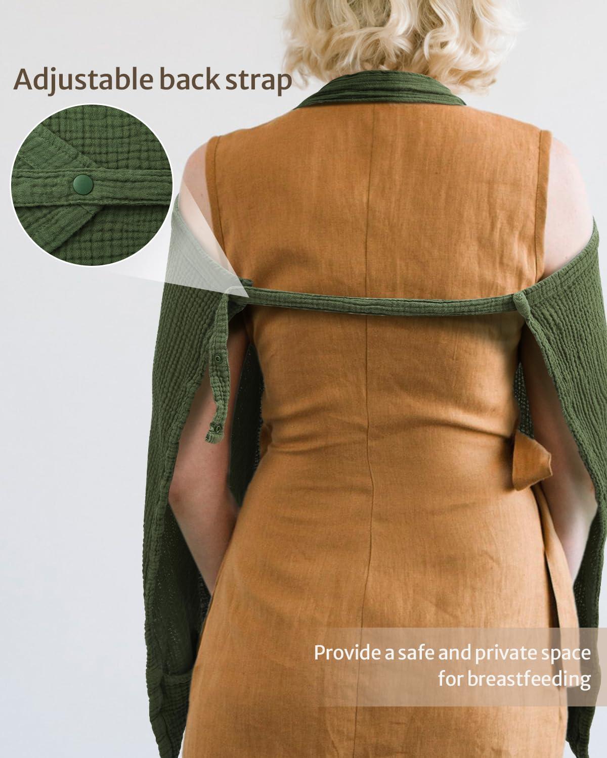 imageBlissful Diary Muslin Nursing Cover for Breastfeeding Breathable Breastfeeding Cover up with Arch Neckline for Women Nursing ApronLight BlueDark Green