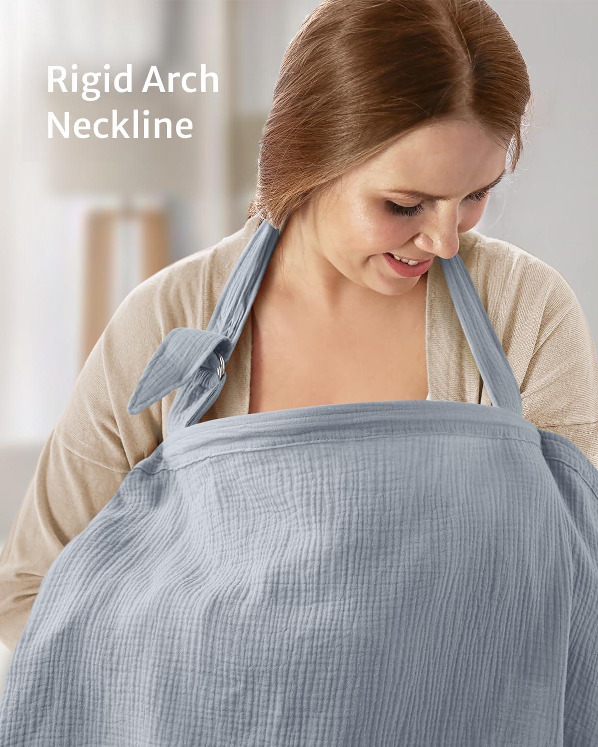 imageBlissful Diary Muslin Nursing Cover for Breastfeeding Breathable Breastfeeding Cover up with Arch Neckline for Women Nursing ApronLight BlueLight Blue