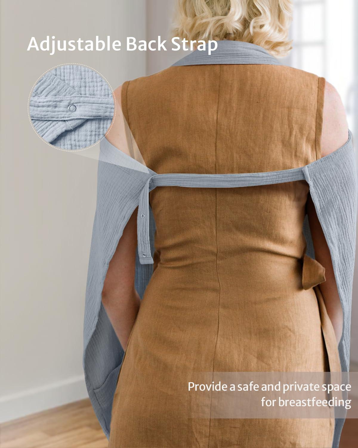 imageBlissful Diary Muslin Nursing Cover for Breastfeeding Breathable Breastfeeding Cover up with Arch Neckline for Women Nursing ApronLight BlueLight Blue