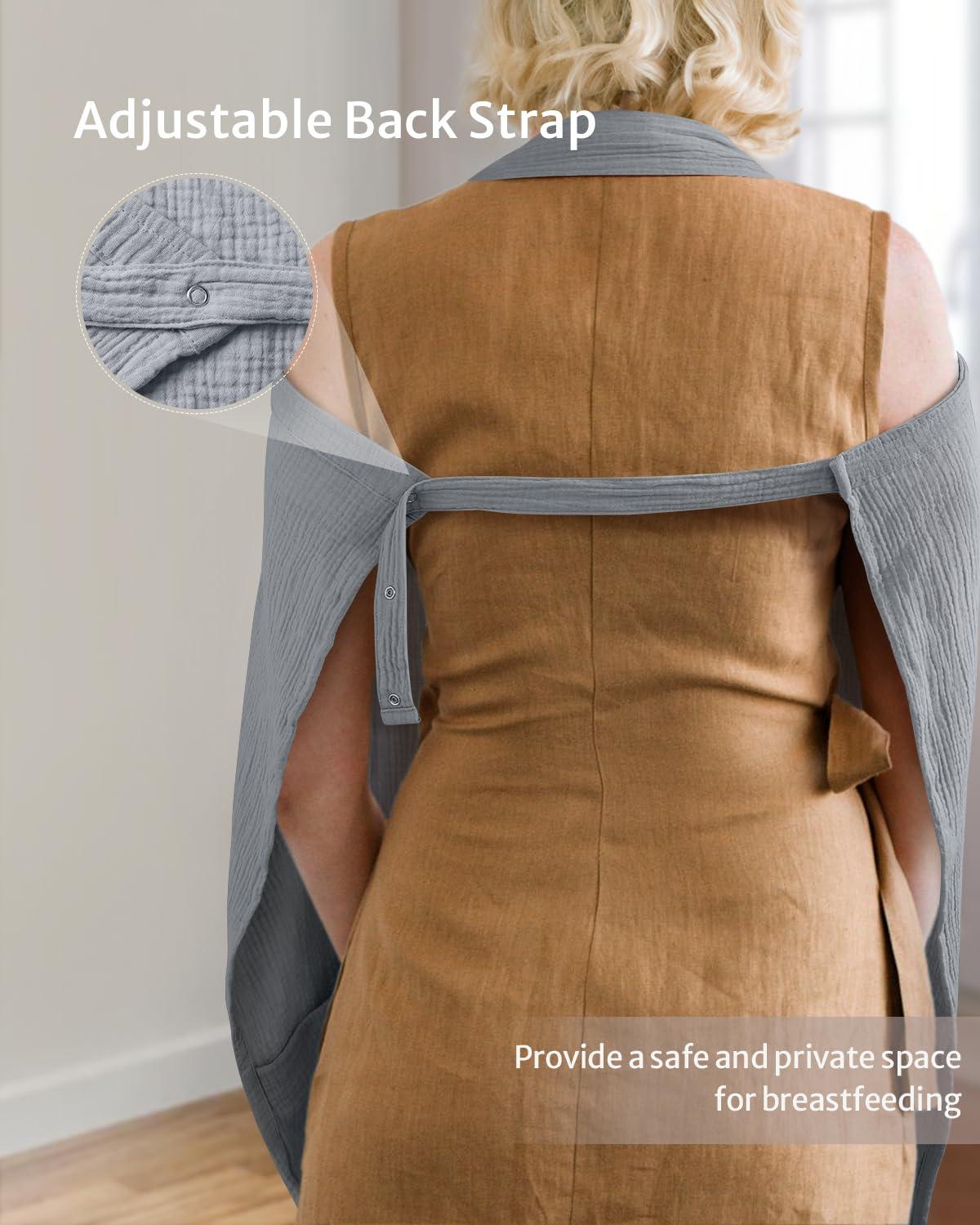 imageBlissful Diary Muslin Nursing Cover for Breastfeeding Breathable Breastfeeding Cover up with Arch Neckline for Women Nursing ApronLight BlueLight Grey