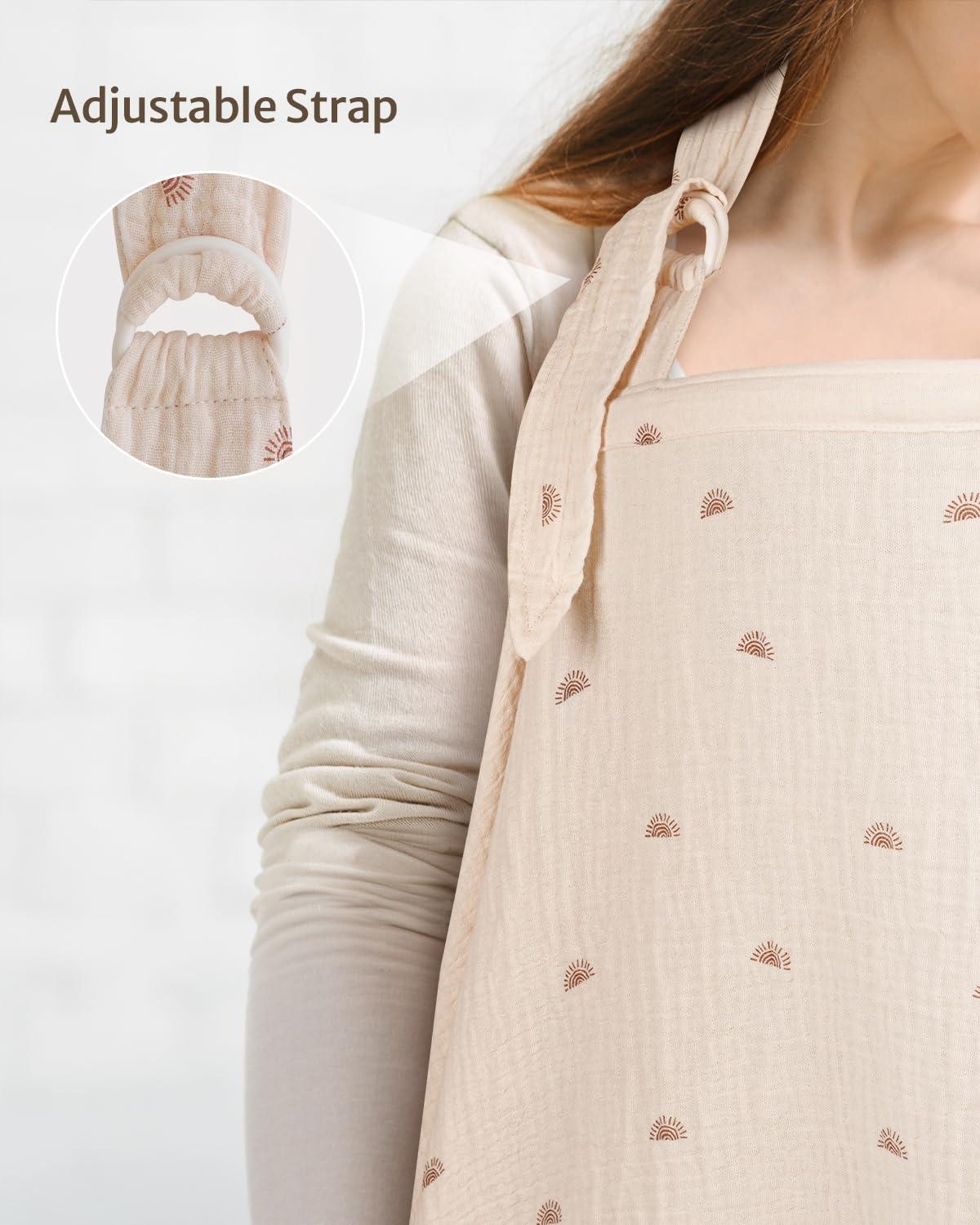 imageBlissful Diary Muslin Nursing Cover for Breastfeeding Breathable Breastfeeding Cover up with Arch Neckline for Women Nursing ApronLight BlueRainbow