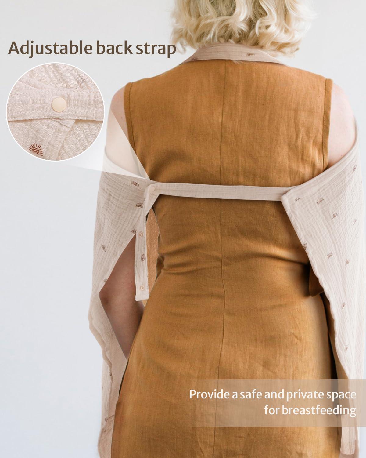 imageBlissful Diary Muslin Nursing Cover for Breastfeeding Breathable Breastfeeding Cover up with Arch Neckline for Women Nursing ApronLight BlueRainbow