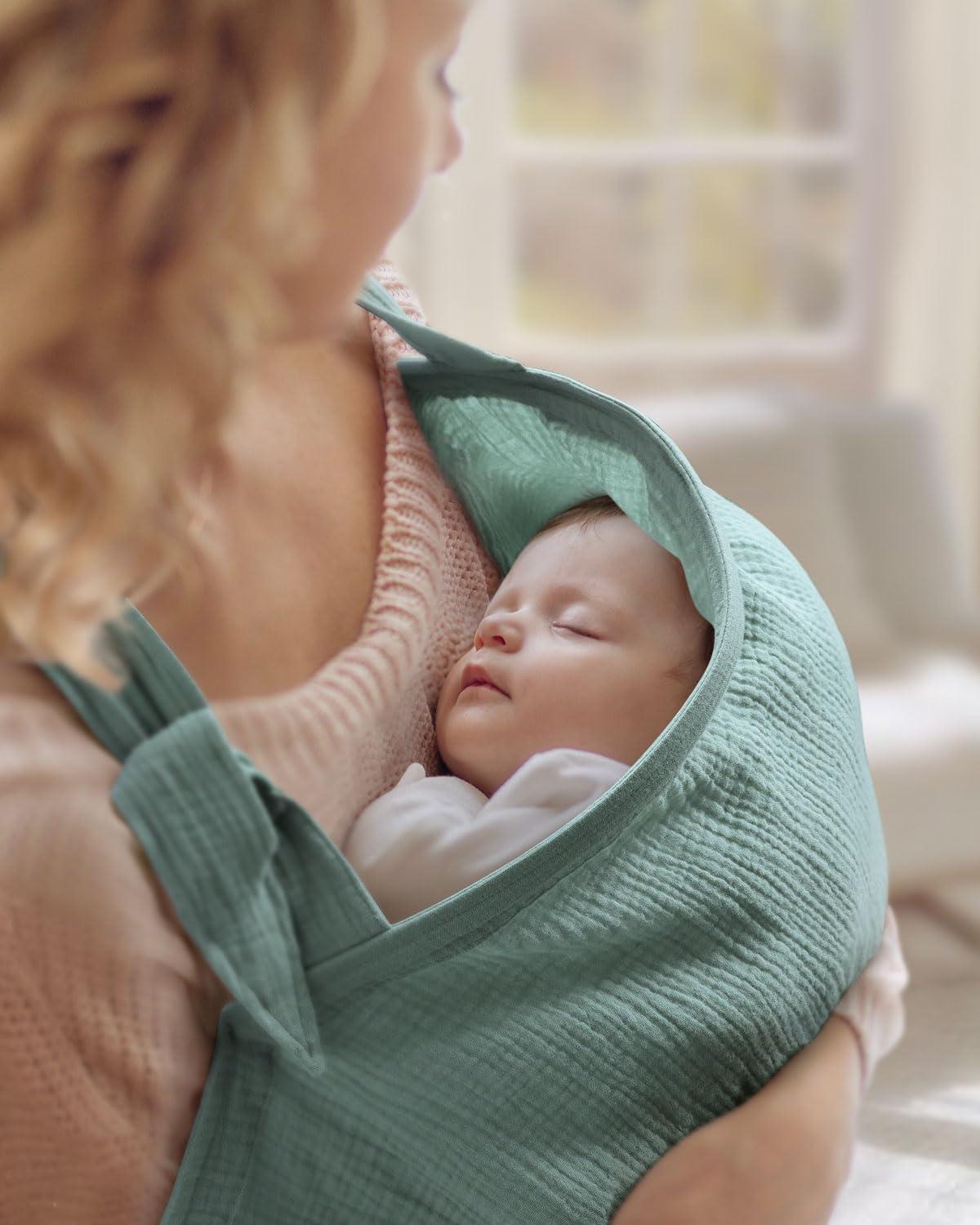 imageBlissful Diary Muslin Nursing Cover for Breastfeeding Breathable Breastfeeding Cover up with Arch Neckline for Women Nursing ApronLight BlueRoman Green