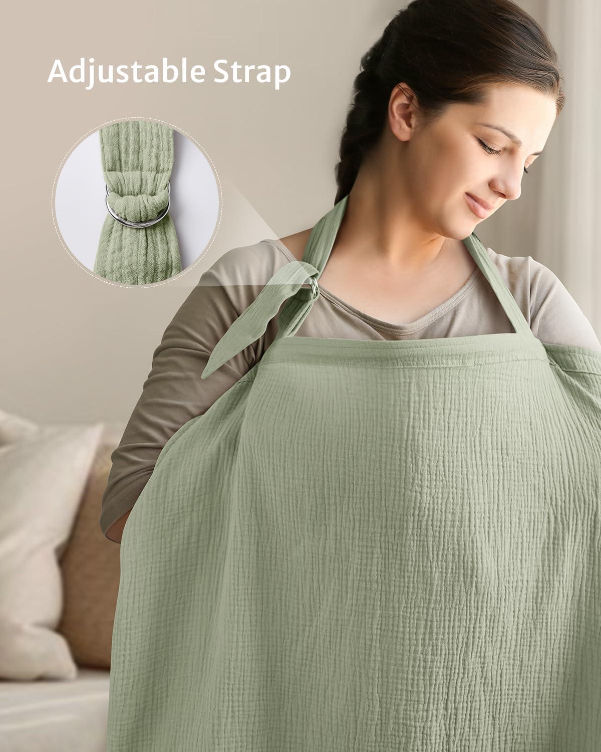 imageBlissful Diary Muslin Nursing Cover for Breastfeeding Breathable Breastfeeding Cover up with Arch Neckline for Women Nursing ApronLight BlueSage Green