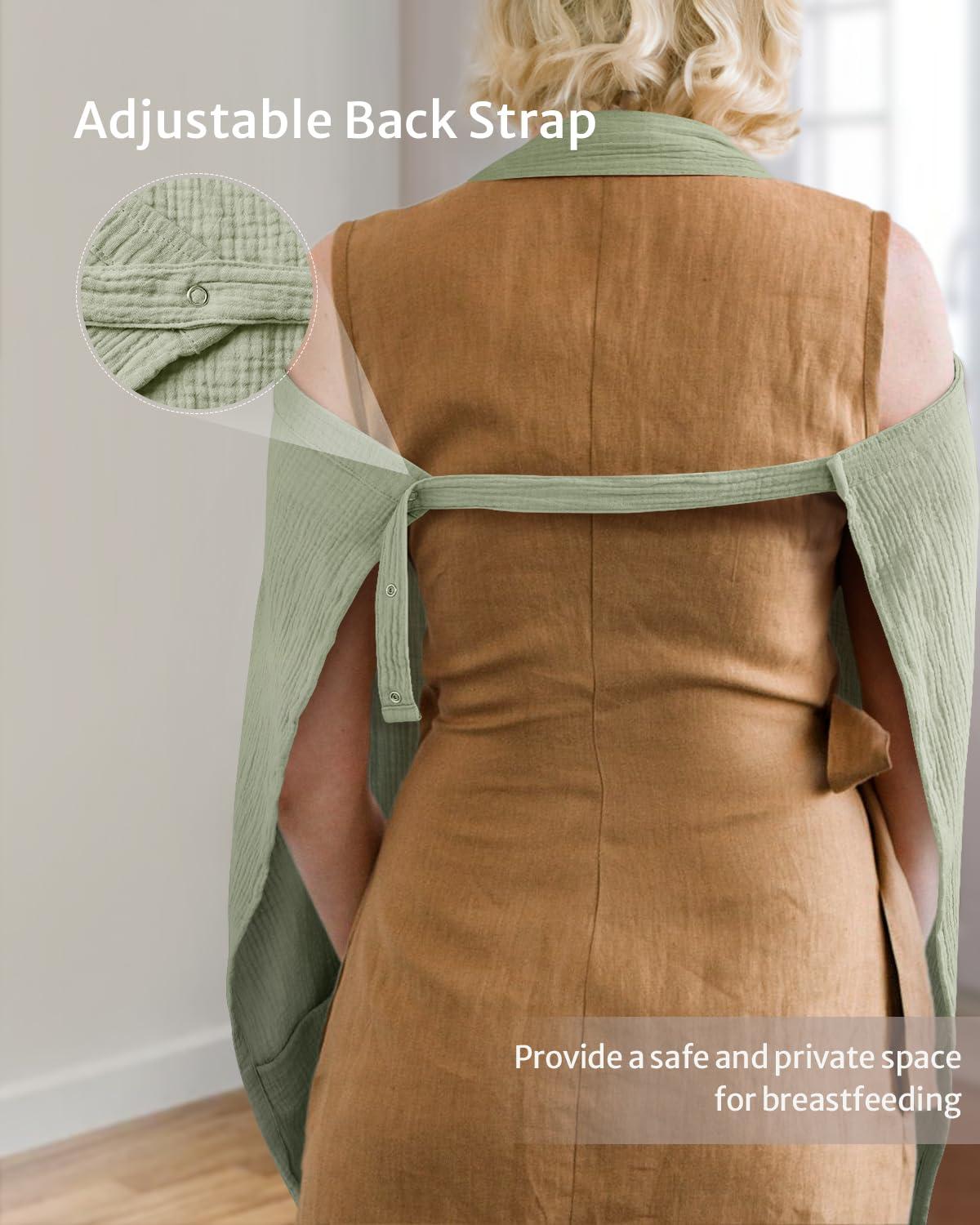 imageBlissful Diary Muslin Nursing Cover for Breastfeeding Breathable Breastfeeding Cover up with Arch Neckline for Women Nursing ApronLight BlueSage Green