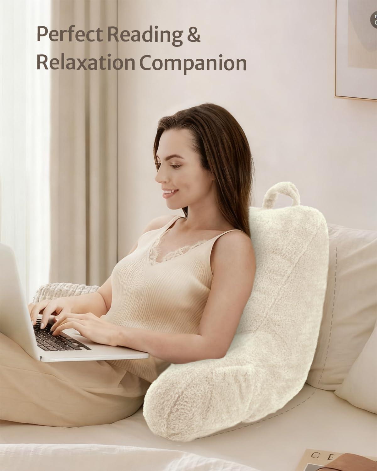 imageBlissful Diary Plush Velvet Reading Pillow for KidsTeensAdults Back Rest Pillow for Sitting Up in Bed with Shredded Memory Foam Includes Arms and Washable Cover Light GrayOff White