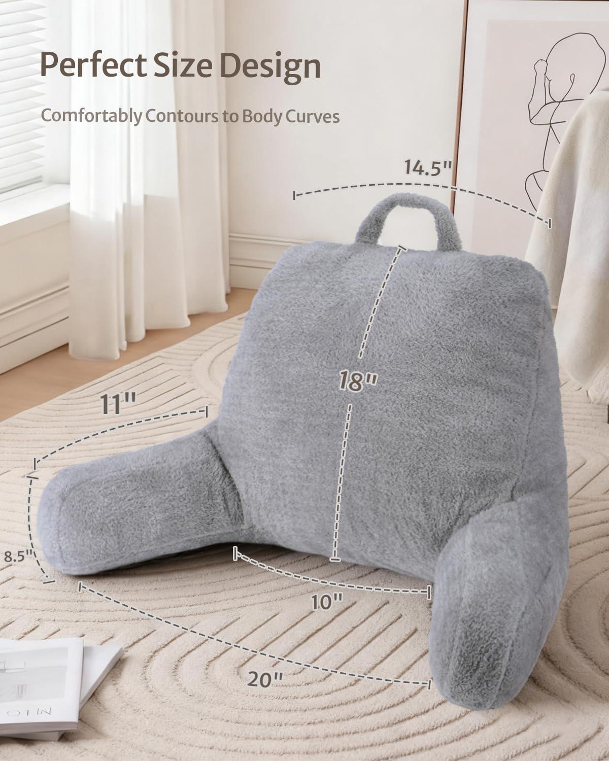 imageBlissful Diary Plush Velvet Reading Pillow for KidsTeensAdults Back Rest Pillow for Sitting Up in Bed with Shredded Memory Foam Includes Arms and Washable Cover Light GrayLight Gray