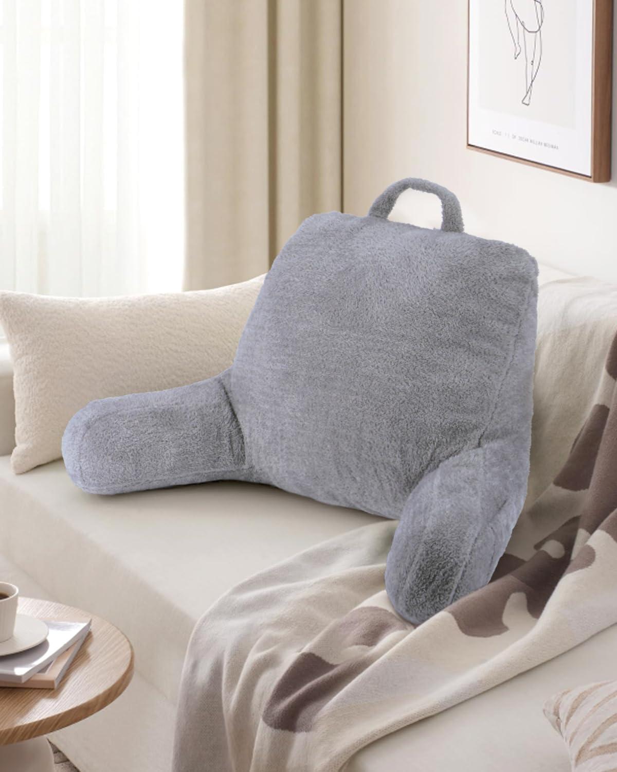 imageBlissful Diary Plush Velvet Reading Pillow for KidsTeensAdults Back Rest Pillow for Sitting Up in Bed with Shredded Memory Foam Includes Arms and Washable Cover Light GrayLight Gray