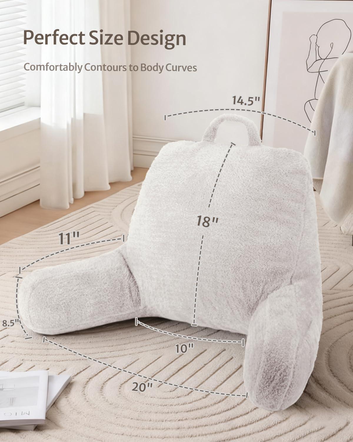 imageBlissful Diary Plush Velvet Reading Pillow for KidsTeensAdults Back Rest Pillow for Sitting Up in Bed with Shredded Memory Foam Includes Arms and Washable Cover Light GrayPure White