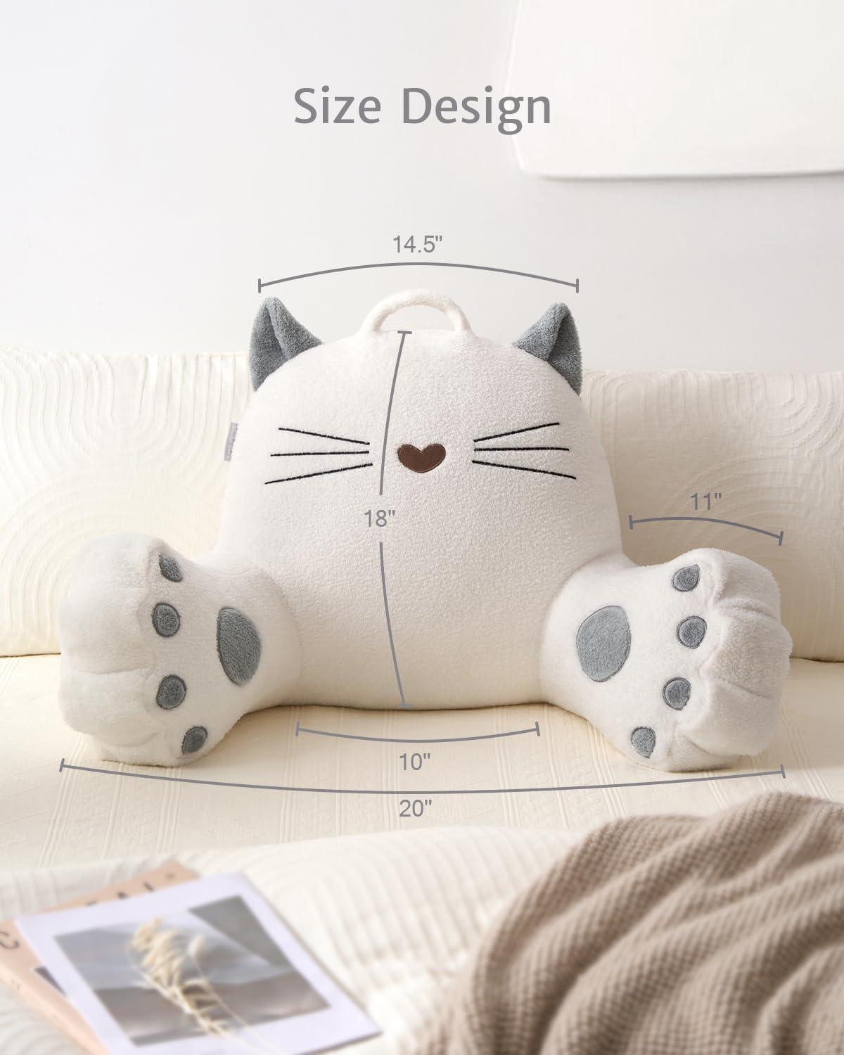 imageBlissful Diary Plush Velvet Reading Pillow for KidsTeensAdults Back Rest Pillow for Sitting Up in Bed with Shredded Memory Foam Includes Arms and Washable Cover Light GrayKitty Pure White
