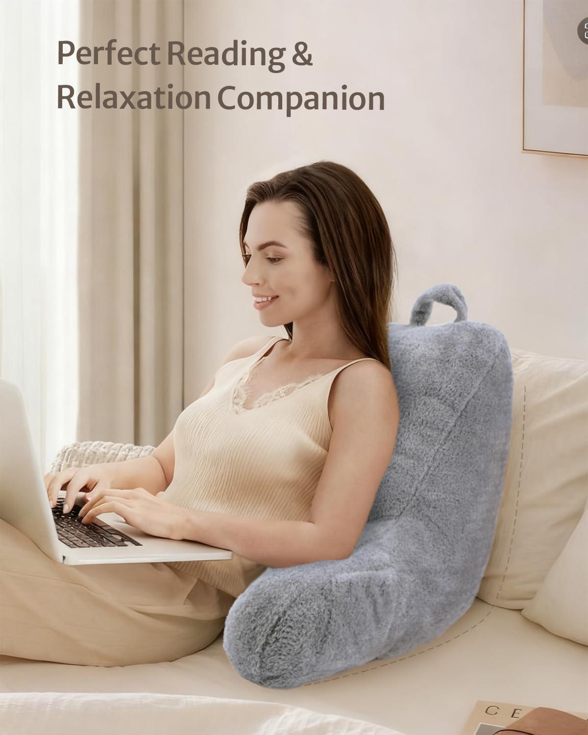 imageBlissful Diary Plush Velvet Reading Pillow for KidsTeensAdults Back Rest Pillow for Sitting Up in Bed with Shredded Memory Foam Includes Arms and Washable Cover Light GrayLight Gray