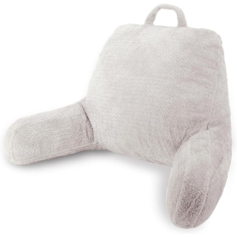 imageBlissful Diary Plush Velvet Reading Pillow for KidsTeensAdults Back Rest Pillow for Sitting Up in Bed with Shredded Memory Foam Includes Arms and Washable Cover Light GrayPure White