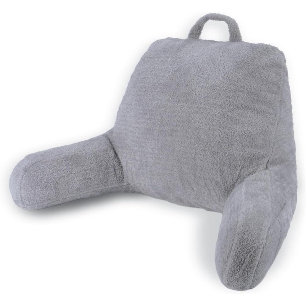 imageBlissful Diary Plush Velvet Reading Pillow for KidsTeensAdults Back Rest Pillow for Sitting Up in Bed with Shredded Memory Foam Includes Arms and Washable Cover Light GrayLight Gray