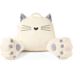 imageBlissful Diary Plush Velvet Reading Pillow for KidsTeensAdults Back Rest Pillow for Sitting Up in Bed with Shredded Memory Foam Includes Arms and Washable Cover Light GrayKitty Off White