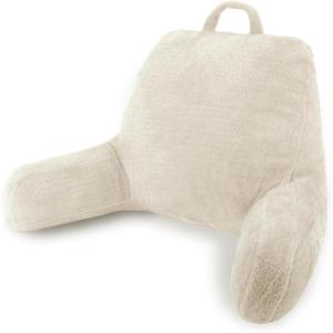 imageBlissful Diary Plush Velvet Reading Pillow for KidsTeensAdults Back Rest Pillow for Sitting Up in Bed with Shredded Memory Foam Includes Arms and Washable Cover Light GrayOff White